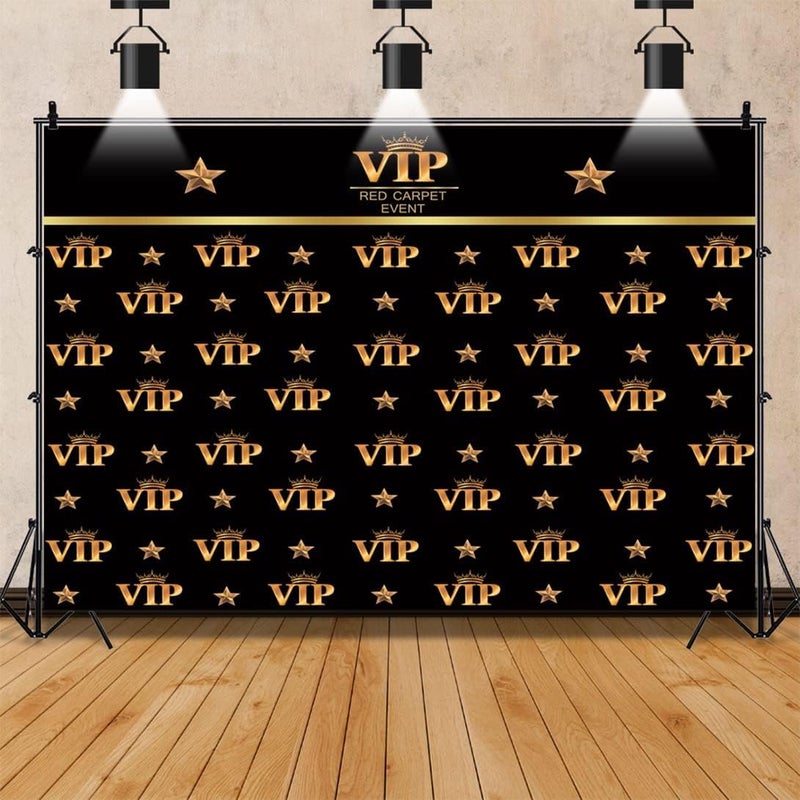 Renaiss 7x5ft Black Gold VIP Backdrop for Photography Red Carpet Event Golden Crown Movie Theme VIP Star Stage Background for Ceremony Award Movie Stage Party Banner Photo Studio Props - Image 3